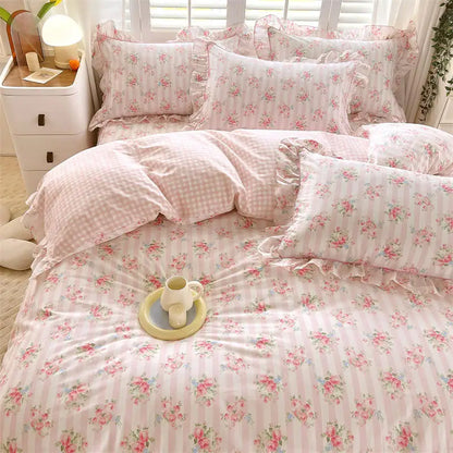 Coquette Bonenjoy Pink Ruffle Floral Bedding Set