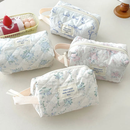 Coquette Bloom Girl Floral Quilted Makeup Bag