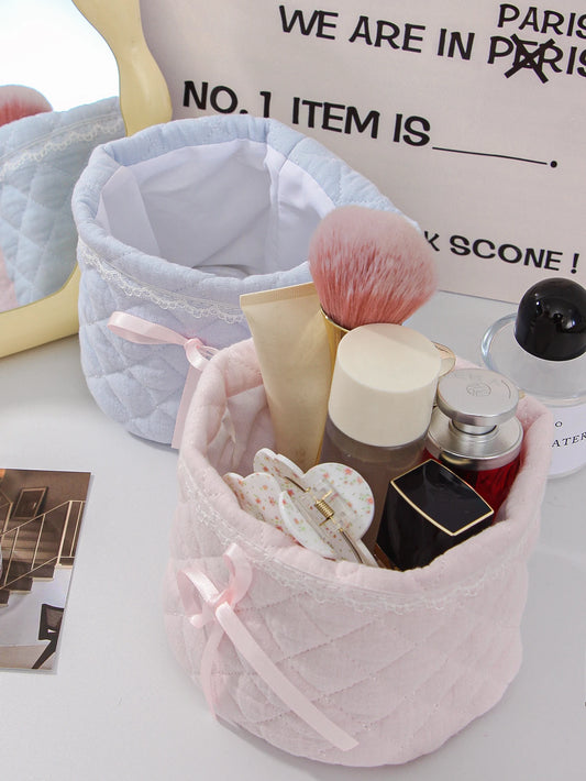 Cute Bow Quilted Makeup Bag for Stylish and Organized Beauty Storage