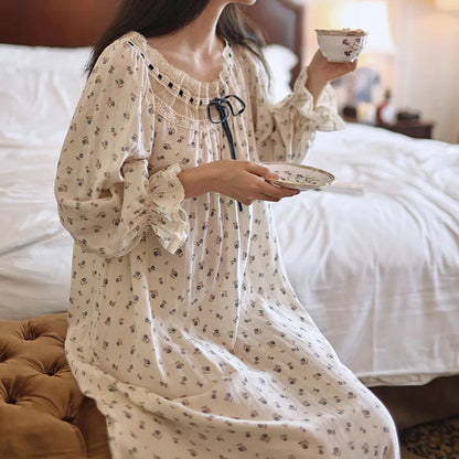 Floral Long Sleeve Nightgown with Ruffle Details
