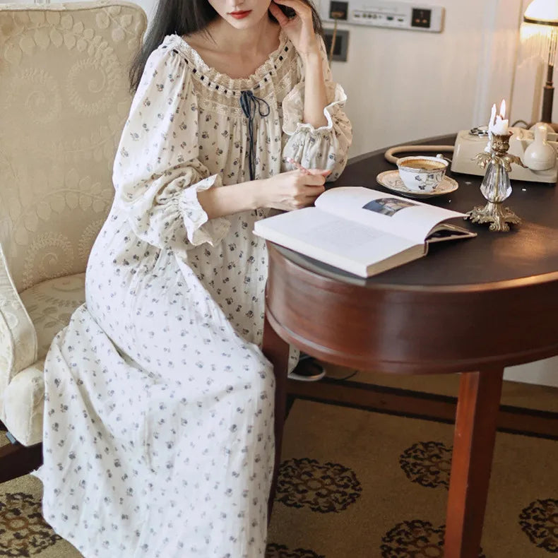 Floral Long Sleeve Nightgown with Ruffle Details