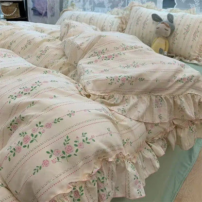 Coquette Vintage Floral Princess Ruffle Lace Bedding Set