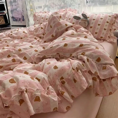 Coquette Vintage Floral Princess Ruffle Lace Bedding Set
