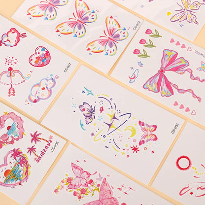 Cute Whimsical Heart and Bow Temporary Tattoo Set