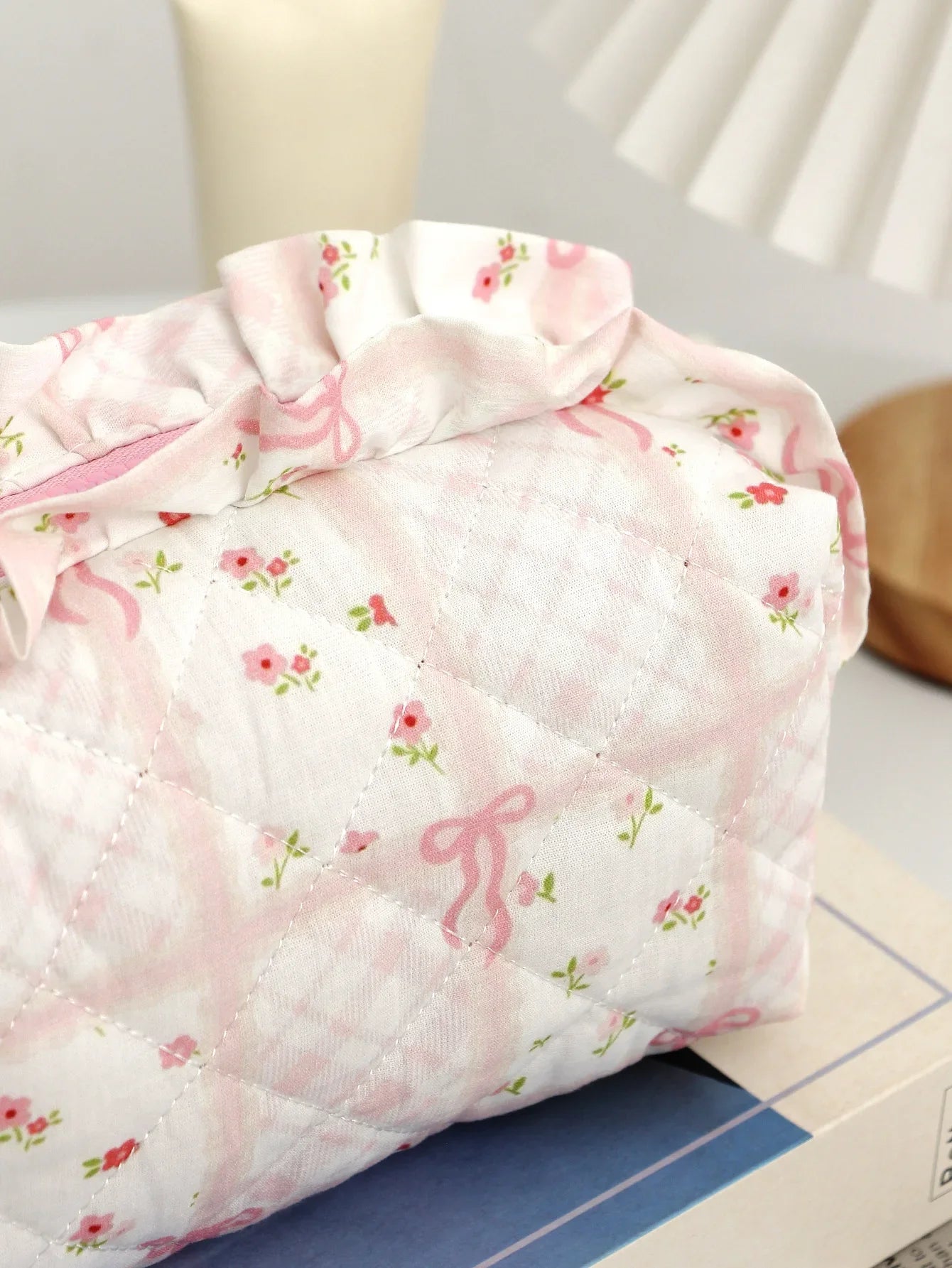 Coquette Floral Quilted Makeup Pouch Set