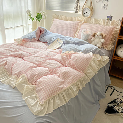 Cute Coquette Ruffled Pink & Gingham Bedding Set