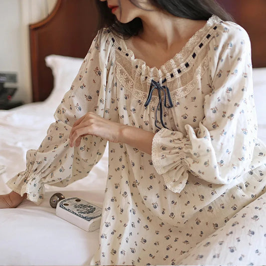 Floral Long Sleeve Nightgown with Ruffle Details