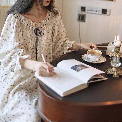 Floral Long Sleeve Nightgown with Ruffle Details