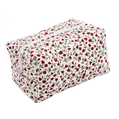 Coquette Floral Puffy Quilted Makeup Bag