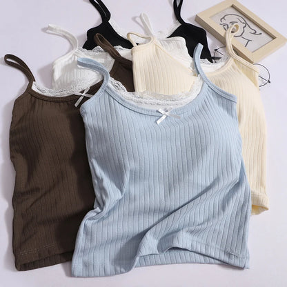Coquette Sweet Lace Bow Knitted Tank Top