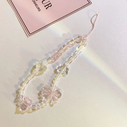 Coquette Pink Floral Charm Beaded Phone Strap Set