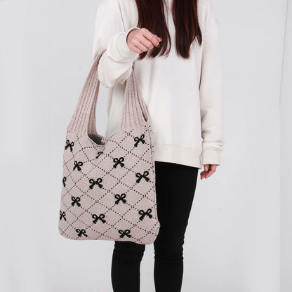 Charming Bow Knit Crochet Tote Bag