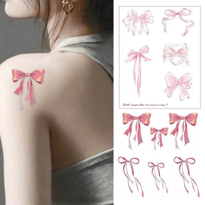 Coquette Pink Bow Temporary Tattoo Sweet Dreamy Waterproof Body Sticker