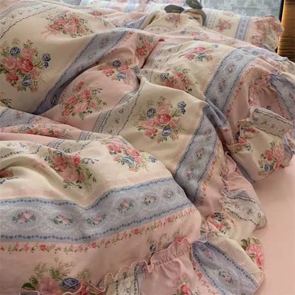 Coquette Vintage Floral Princess Ruffle Lace Bedding Set
