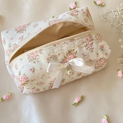 Coquette Sweet Lace Bow Cosmetic Bag
