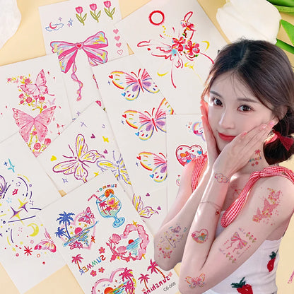 Cute Whimsical Heart and Bow Temporary Tattoo Set