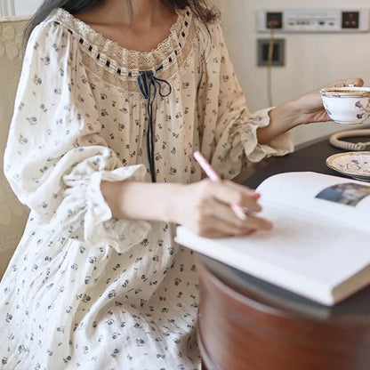 Floral Long Sleeve Nightgown with Ruffle Details