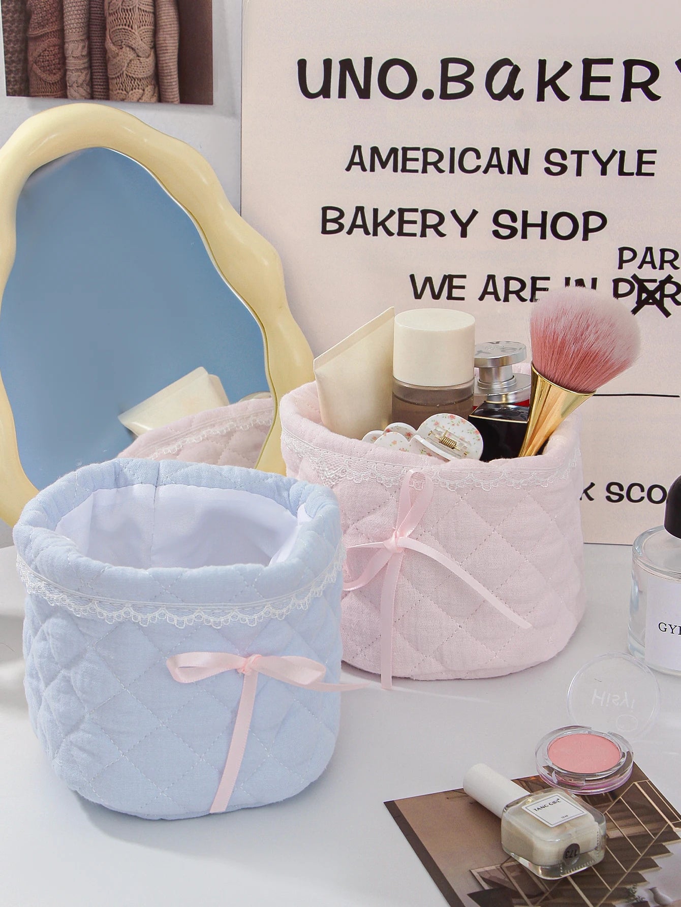 Cute Bow Quilted Makeup Bag for Stylish and Organized Beauty Storage