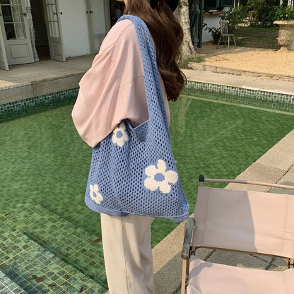 Sweet Flower Knitted Tote Bag