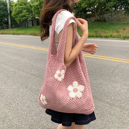 Sweet Flower Knitted Tote Bag