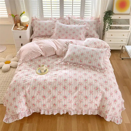 Coquette Bonenjoy Pink Ruffle Floral Bedding Set