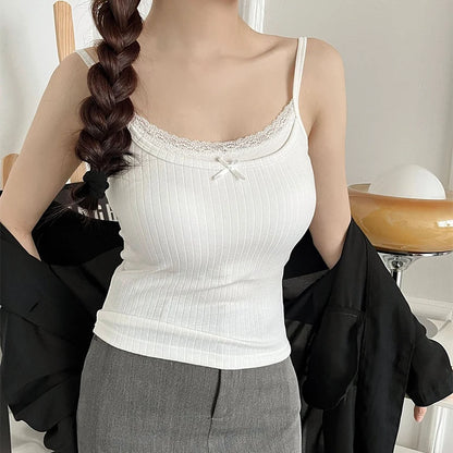 Coquette Sweet Lace Bow Knitted Tank Top