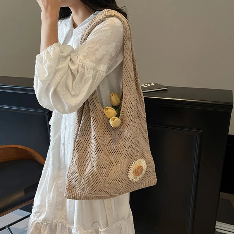 Coquette Crochet Flower Tote Bag