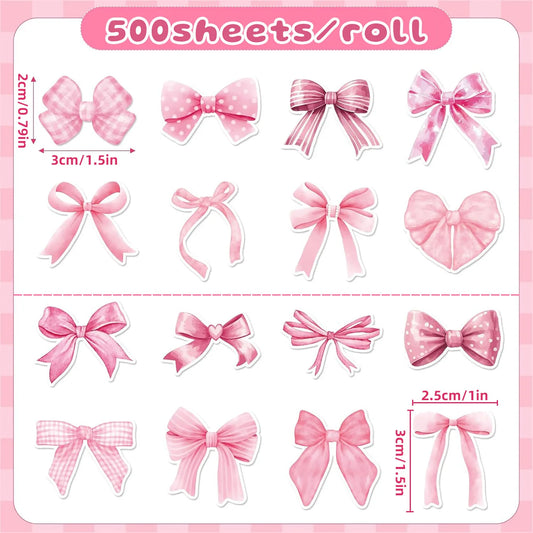Coquette Pink Bow Seal Stickers Roll（500pcs）