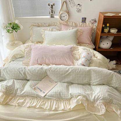 Cute Coquette Ruffled Pink & Gingham Bedding Set