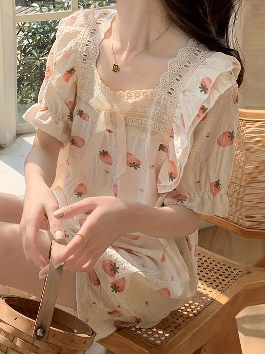 Coquette Charming Strawberry Print Loungewear Set