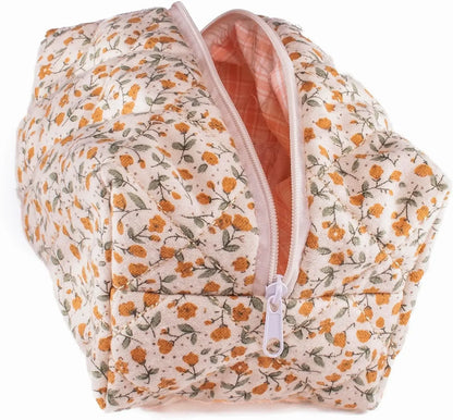 Coquette Floral Puffy Quilted Makeup Bag