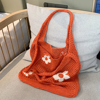 Sweet Flower Knitted Tote Bag