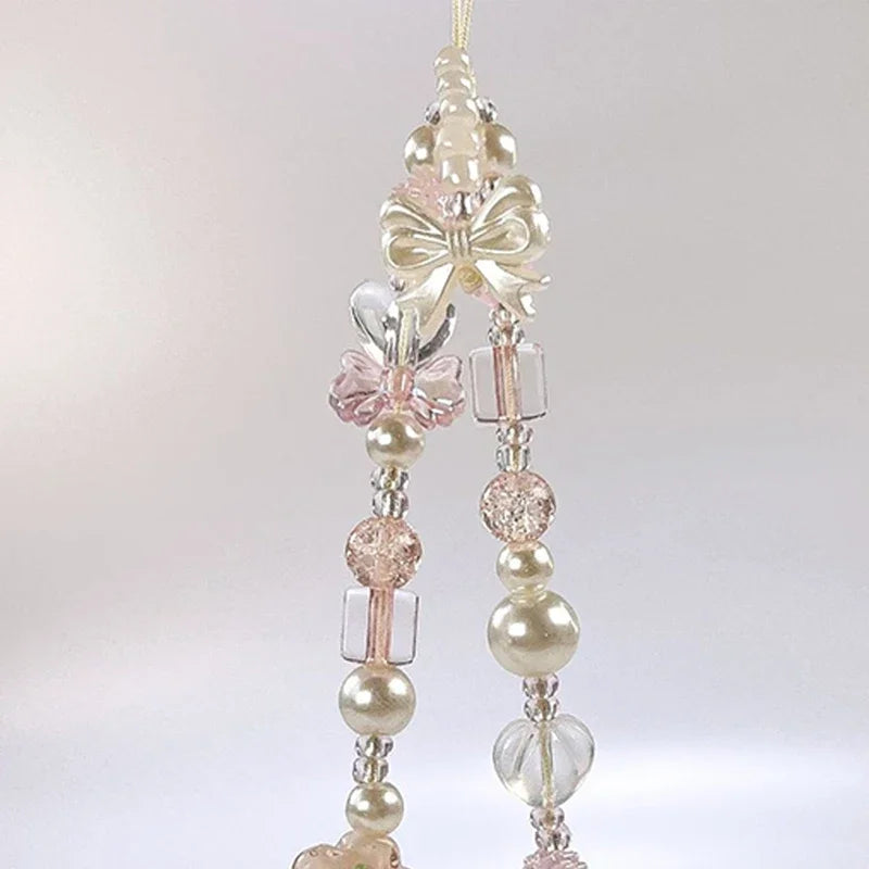 Coquette Aesthetic Cute Bowknot Flower Bead Phone Strap