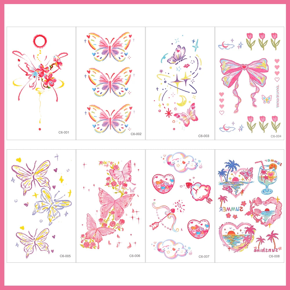 Cute Whimsical Heart and Bow Temporary Tattoo Set