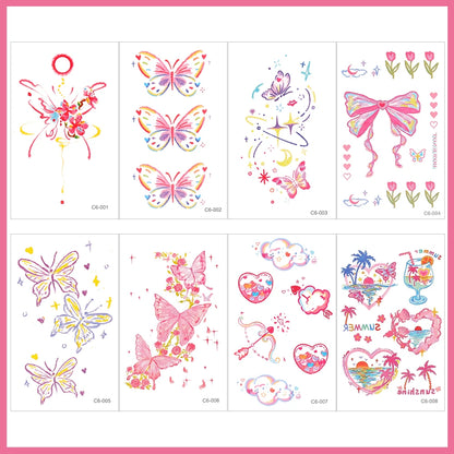 Cute Whimsical Heart and Bow Temporary Tattoo Set