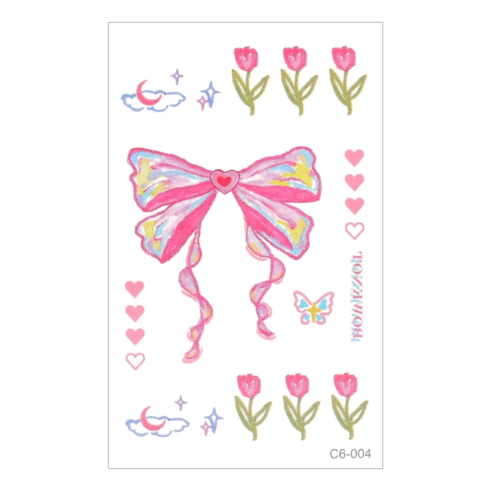 Cute Whimsical Heart and Bow Temporary Tattoo Set