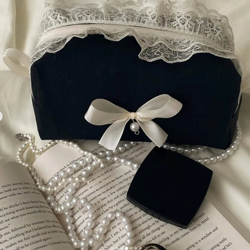 Coquette Sweet Lace Bow Cosmetic Bag