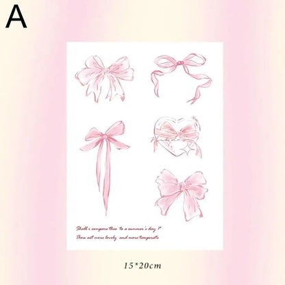 Coquette Pink Bow Temporary Tattoo Sweet Dreamy Waterproof Body Sticker