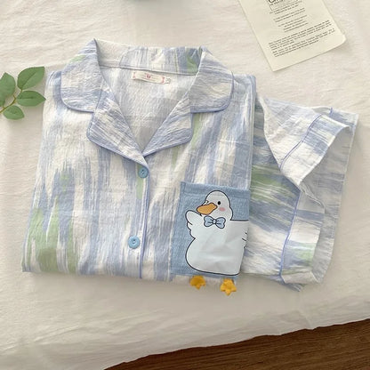 Charming Plaid Pajama Set with Ruffle Accents