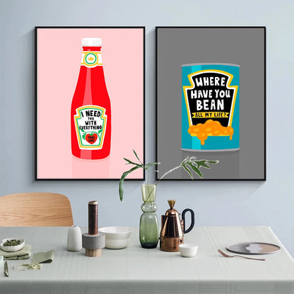 Pink Coffee Cup Abstract Cartoon Art Canvas Print