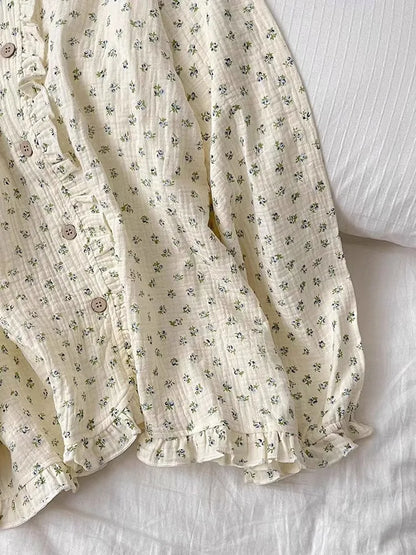 Coquette Soft Floral Ruffled Two-Piece Pajama Set