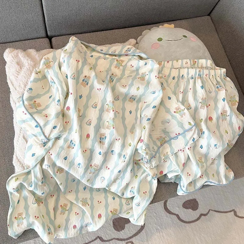 Charming Plaid Pajama Set with Ruffle Accents