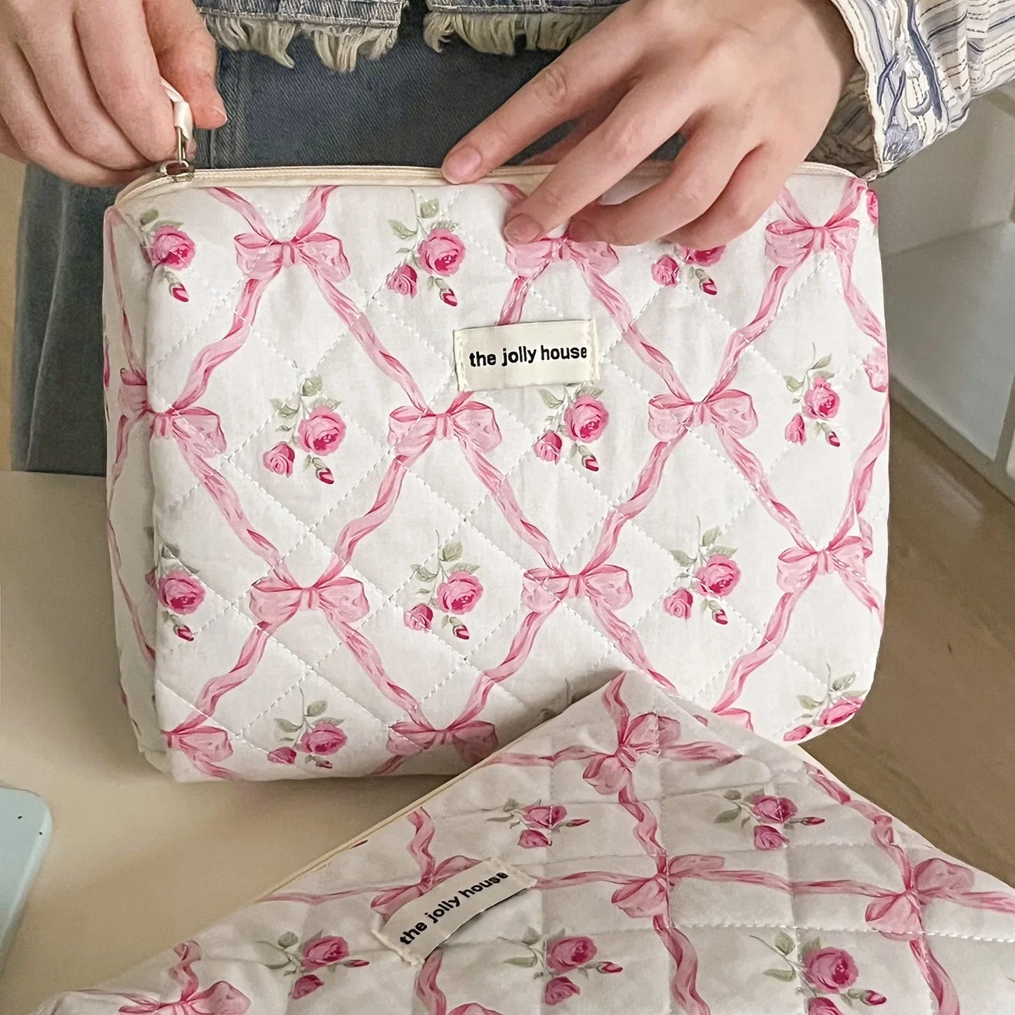 Coquette Large Capacity Floral Quilted Makeup Bag