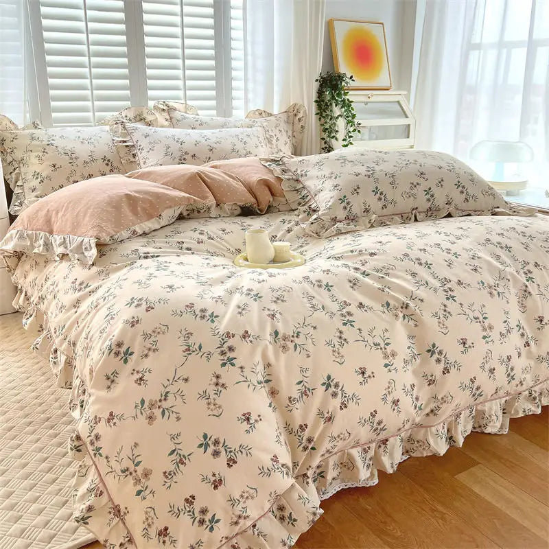 Coquette Bonenjoy Pink Ruffle Floral Bedding Set