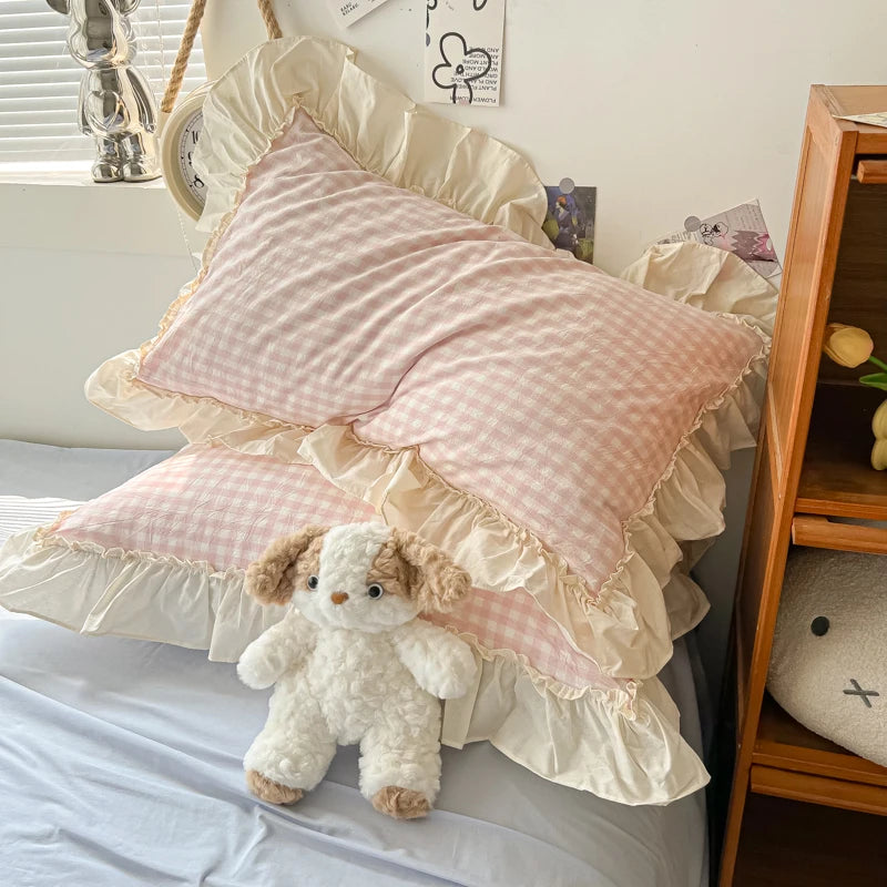 Cute Coquette Ruffled Pink & Gingham Bedding Set