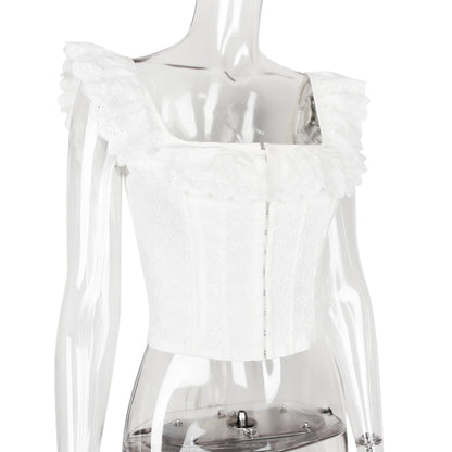 Belle Fleur White Ruffle Corset Crop Top