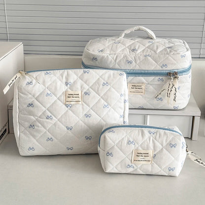 Fashion Blue Bow Quilted Women Cosmetic Bag