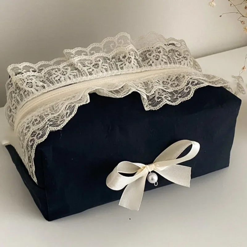 Coquette Sweet Lace Bow Cosmetic Bag