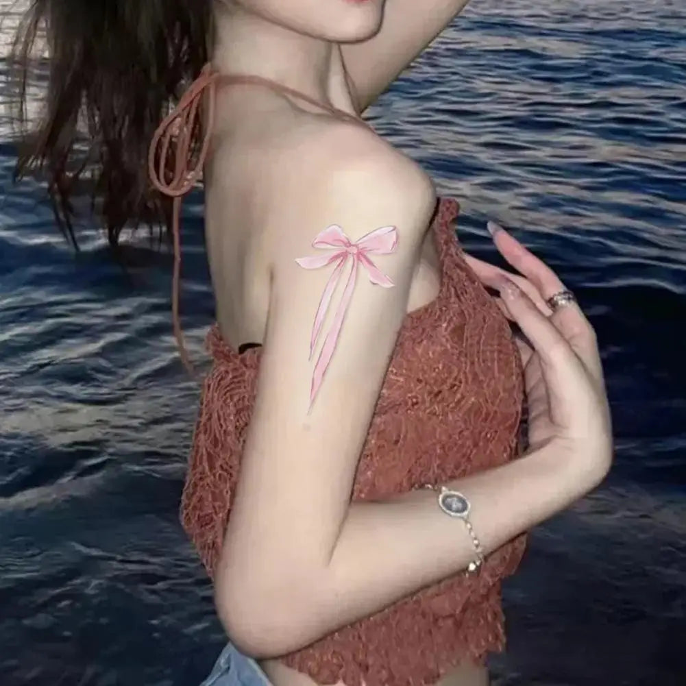Coquette Pink Bow Temporary Tattoo Sweet Dreamy Waterproof Body Sticker