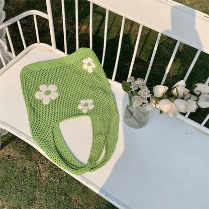 Sweet Flower Knitted Tote Bag